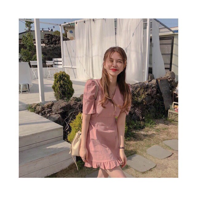 ⭐️Đầm Cổ V Phối Bèo Thắt Nơ