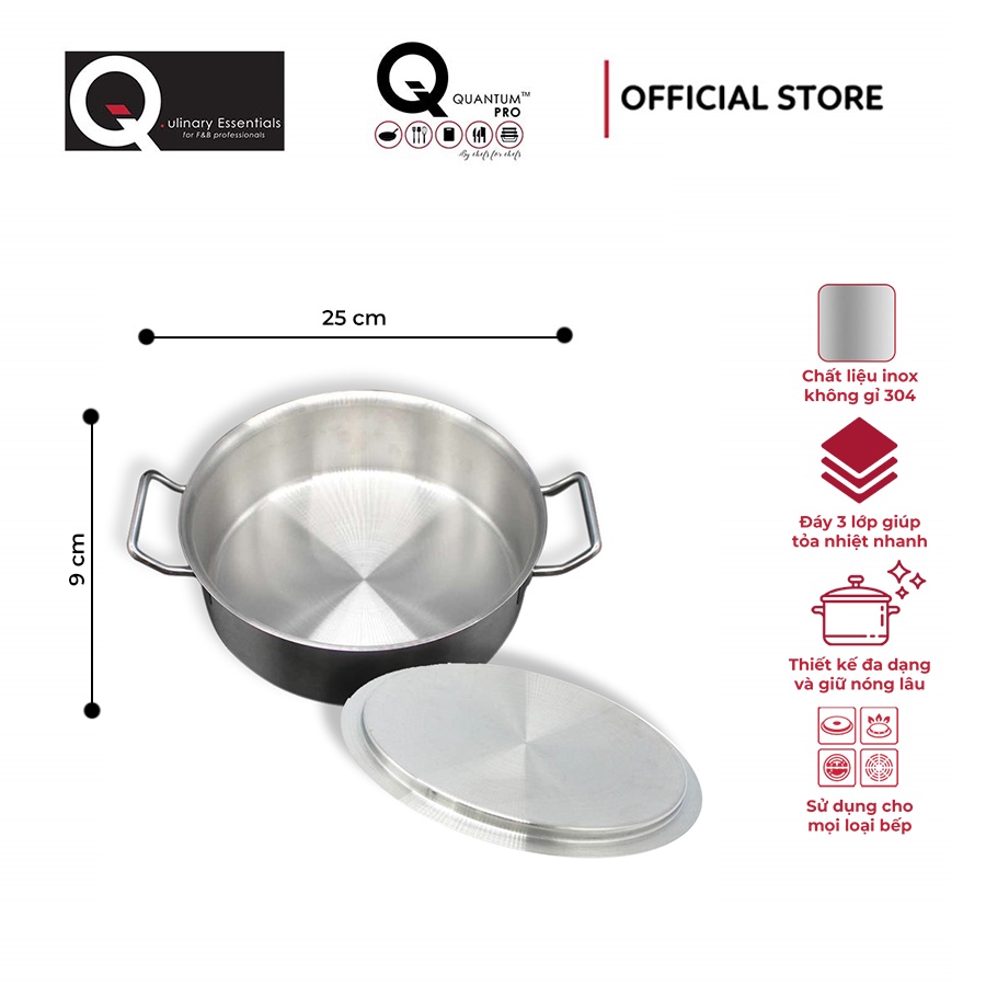 Nồi Casserole Inox Quantum 4L - Đường Kính 25cm Kèm Nắp - Vật Dụng Trong Bếp