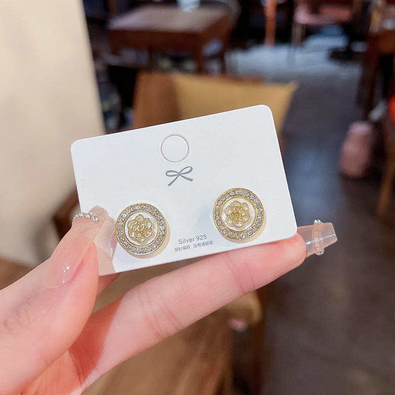 XiaoboACC Bông Tai Tròn Bằng Bạc S925 Hình Hoa Đính Đá Phong Cách Thời Trang Cho Nữ