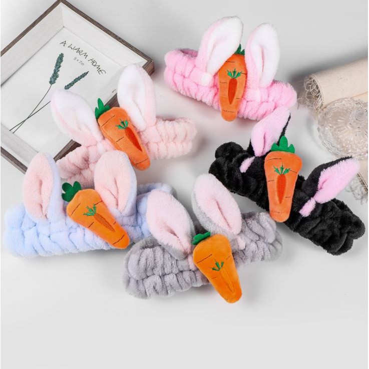 Băng Đô Rửa Mặt Trang Điểm Tai Thỏ Mix Carot B4 Nhiều Màu