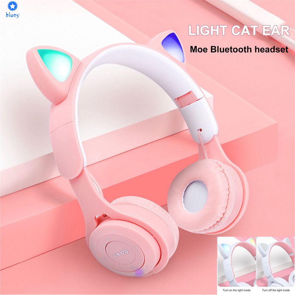 Tai Nghe Không Dây Tai Nghe Tai Mèo Có Mic Xanh Dương-Răng Light Bass Tai Nghe Chơi Game Mũ Bảo Hiểm Trẻ Em Game Thủ Cô Gái Quà Tặng điện Thoại Máy Tính 【Bluey】