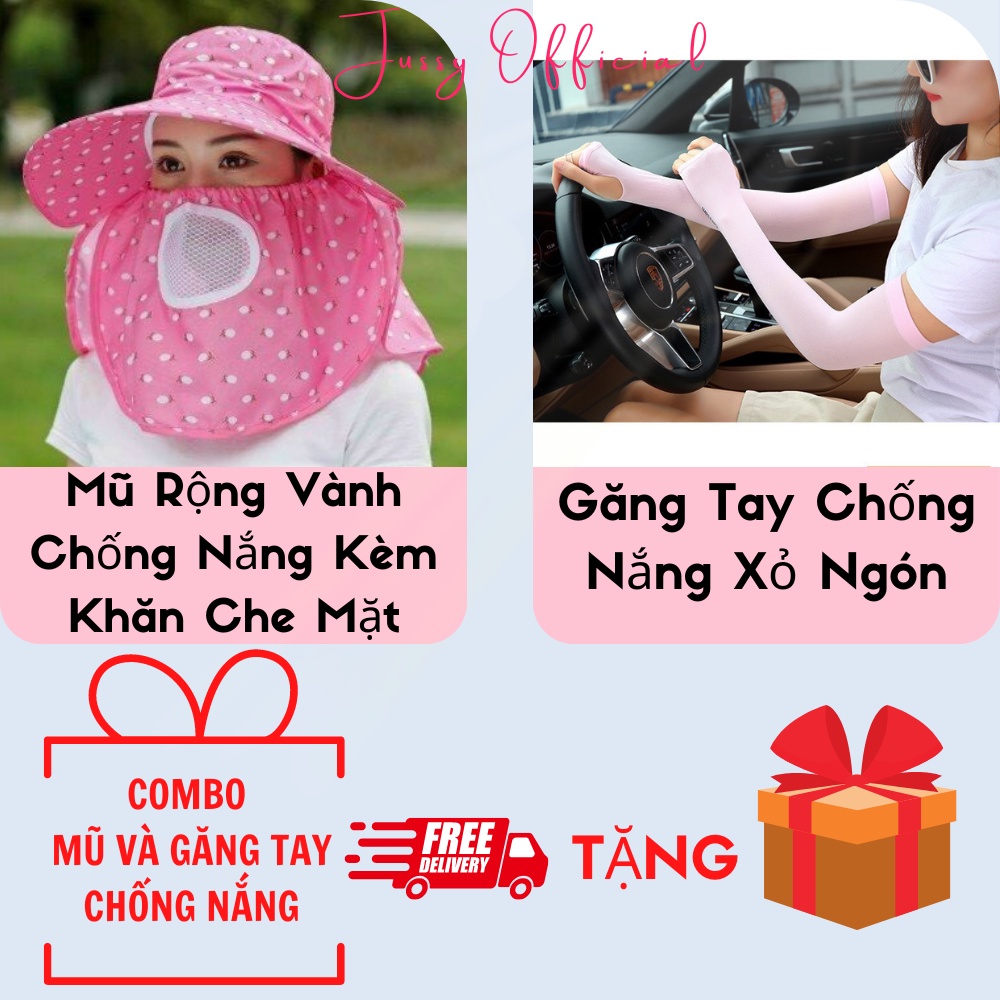Combo Mũ Chống Nắng Rộng Vành Và Găng Tay Xỏ Ngón Cho Chị Em Khi Ra Ngoài Trời Nắng, Đi Du Lịch, Tập Thể Thao