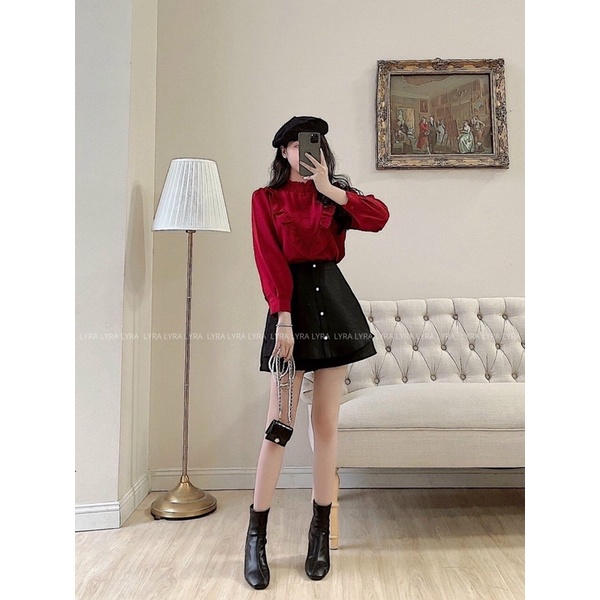 [Ảnh thật/sẵn] Áo sơmi cổ chun phối ngực thanh lịch/sơ mi nữ LALIA