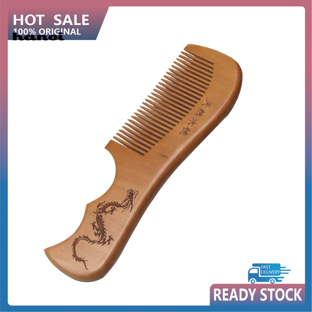 Lược Gỗ Đào Khắc Họa Tiết Rồng Phượng Chống Tĩnh Điện Mát Xa Da Đầu