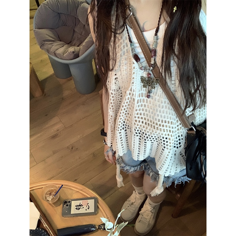 HUANG YOYO Áo Len Đan Không Tay Phong Cách retro Thời Trang Hàn Quốc Dành Cho Nữ