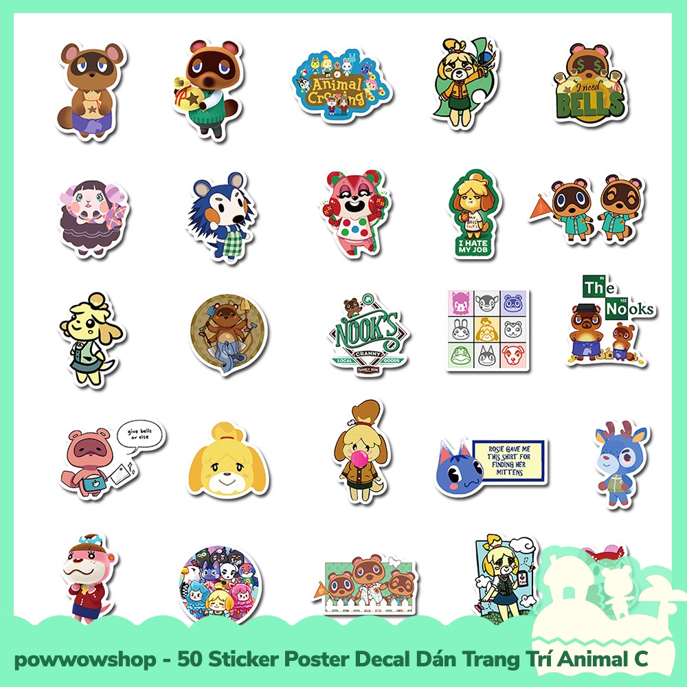 [Sẵn VN - Hỏa Tốc] 50 Sticker Decal Dán Trang Trí Đa Năng Cho Nhiều Vật Dụng Mẫu Game Animal Crossing Horizons Happy Fun