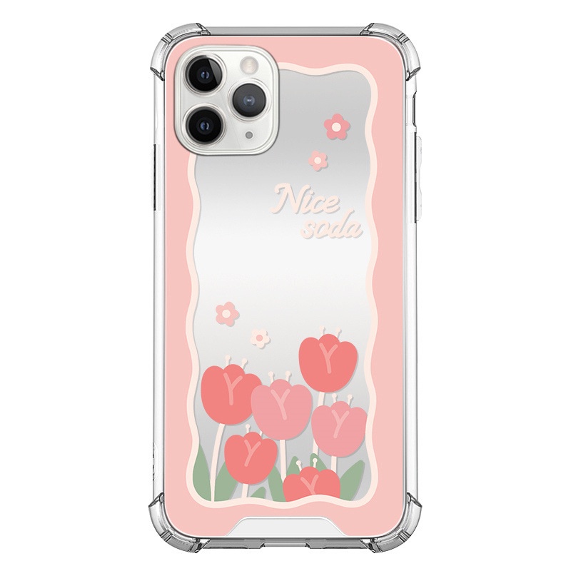 Ốp lưng iphone ốp Điện Thoại Hình Hoa Tulip Màu Hồng Tráng Gương Chống Sốc / Va Đập Cho iPhone 14 13 12 11 PROMAX XS XR XSMAX SE2020 6 7 8PLUS