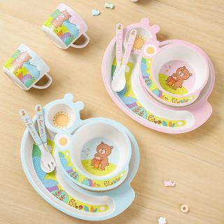 Bộ bát ăn dặm Bamboo sợi tre 5 chi tiết hình ốc sên