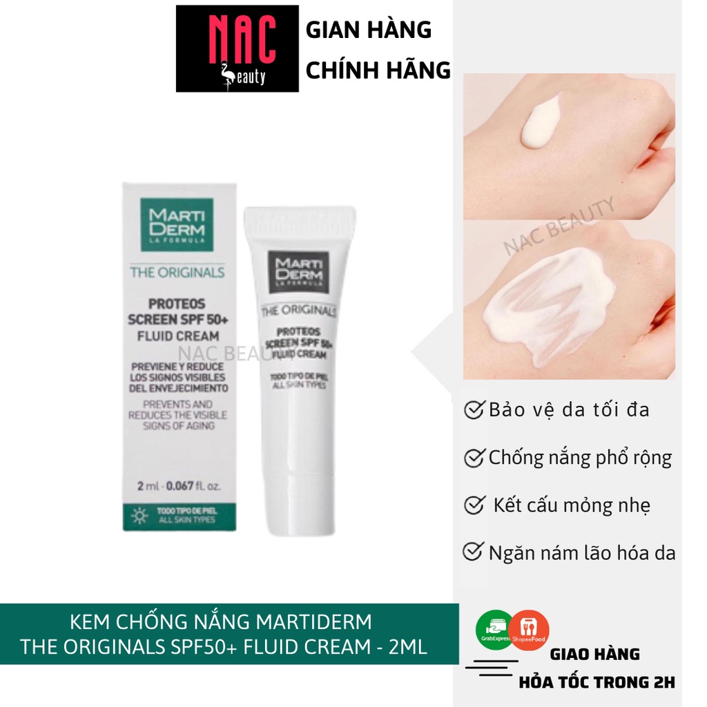Kem chống nắng Martiderm the originals proteos screen SPF50+ Fluid Cream Mini 2ml - Kem Chống Nắng Phổ Rộng - nac beauty