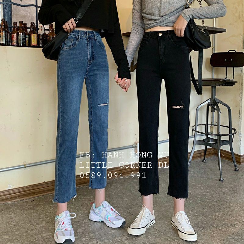 Baggy đen ráchQuần slim baggy jean đen rách bên lưng cao kèm ảnh thật hàng có sẵn