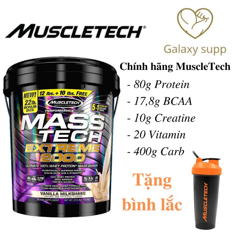 Sữa Tăng cân tăng cơ MuscleTech Mass Tech Extreme 2000 (22lbs) 10kg