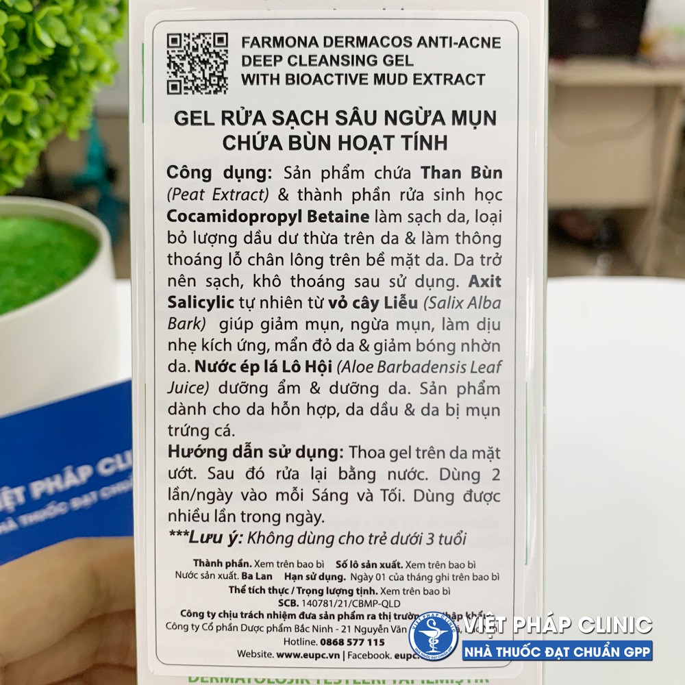 Sữa Rửa Mặt Cho Da Dầu Mụn - Farmona DERMACOS Deep Cleansing Gel