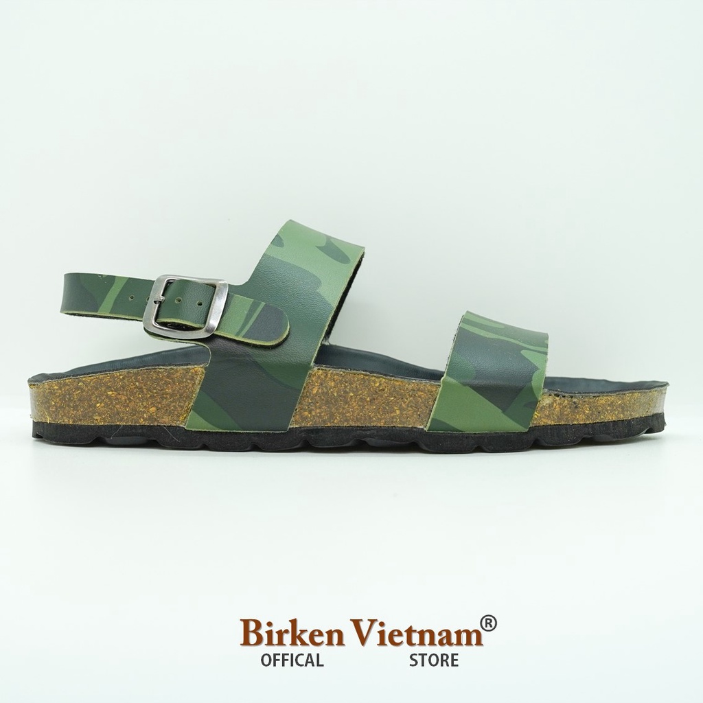 Mã R15 Sandal ĐẾ TRẤU Da PU Camo Rằn Ri Hai Quai Ngang Unisex Birken Vietnam Bioline