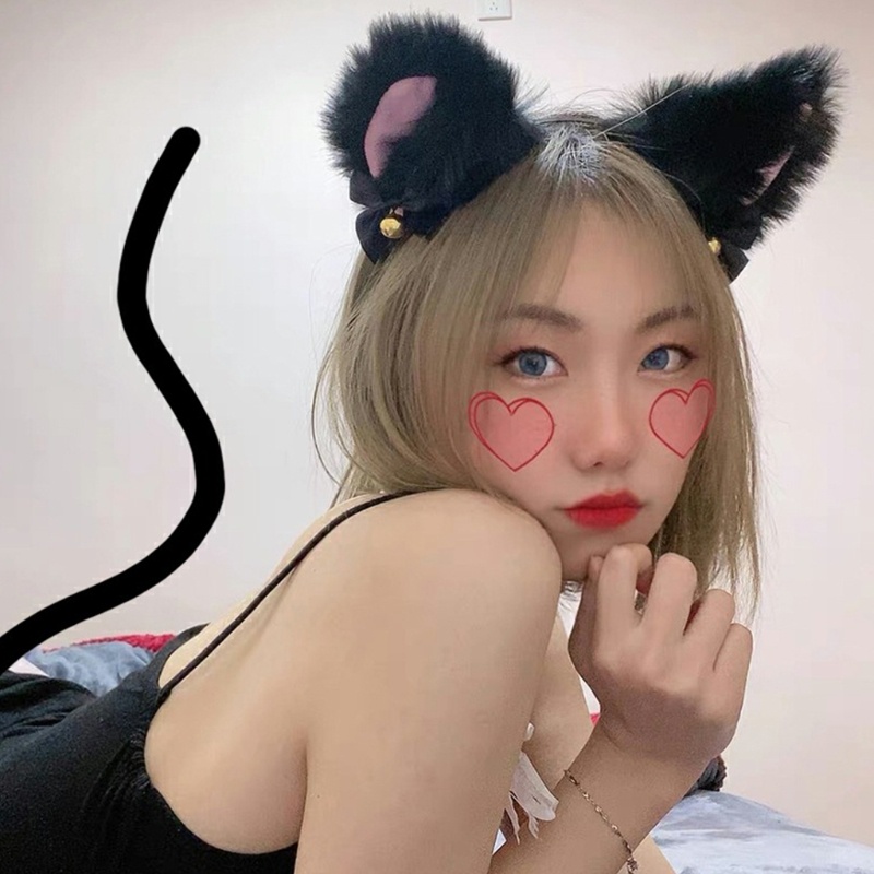 Băng Đô Tai Mèo Đính Nơ Và Chuông Hóa Trang