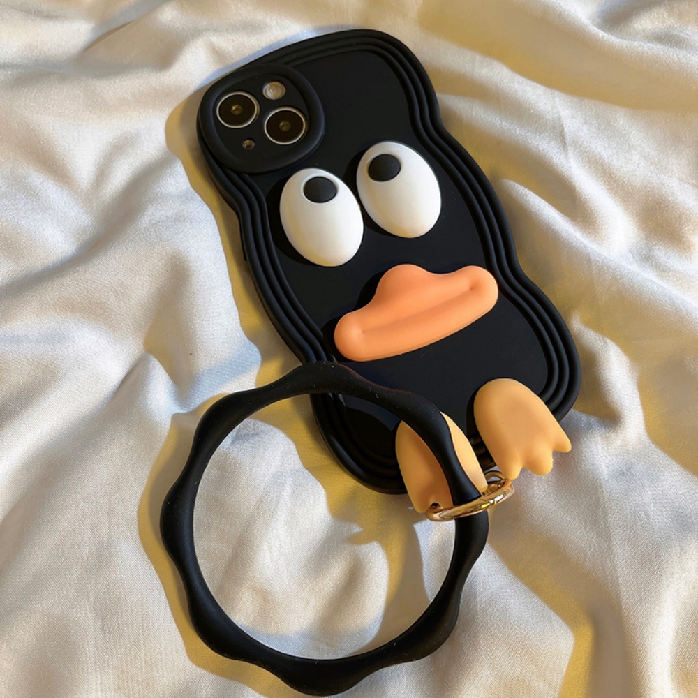 Ốp Điện Thoại Silicon Dẻo Hình Chú Vịt Mắt To Kèm Vòng Đeo Tay Cho Apple Iphone 14max 12 13promax xr / xs 11promax