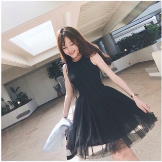 Đầm thun gân phối lưới