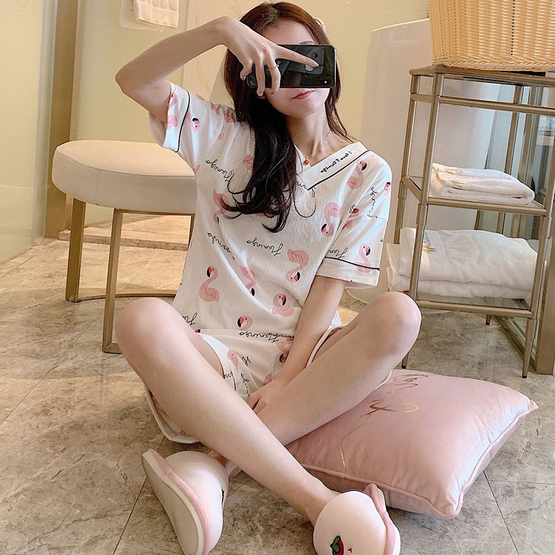 Bộ Đồ Mặc Nhà Nữ LALILA Cổ V Hoạ tiết Dễ Thương Thoáng Mát Cho Mùa Hè A008