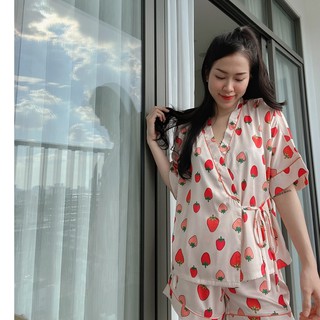 Bộ Kimono Lụa Họa Tiết Mặc Nhà