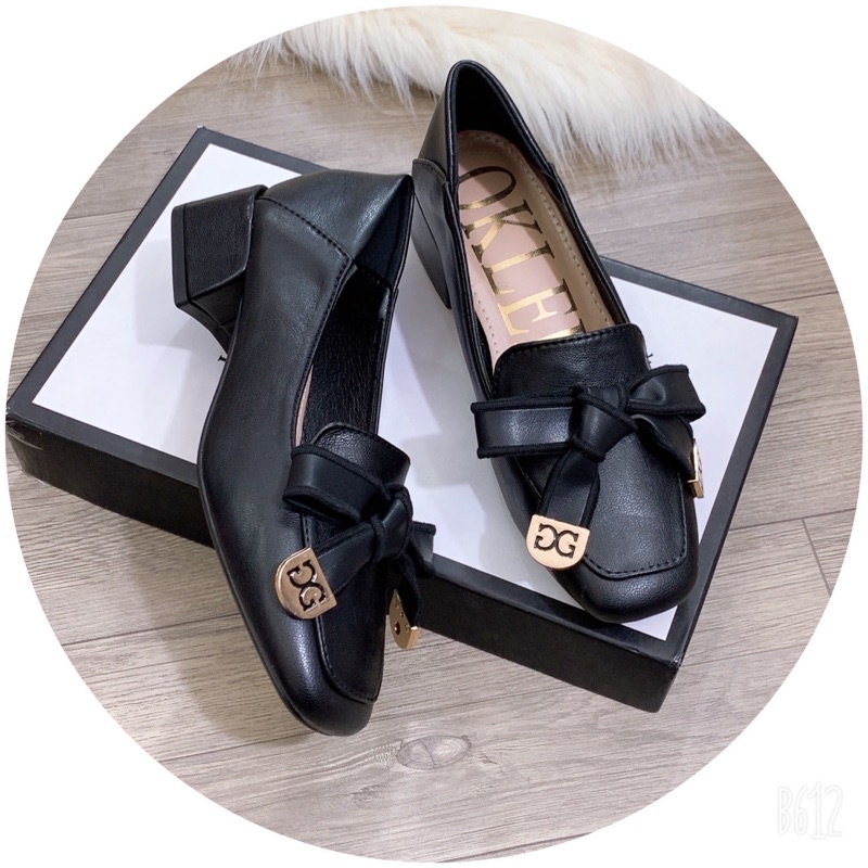 giầy gót trụ 4 p mũi vuông chất da cao cấp phối nơ siêu đẹp êm chân!!!