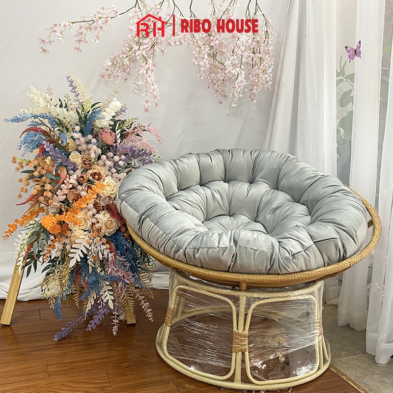 Ghế papasan RIBO HOUSE giả mây nhựa 100cm khung kim loại sơn tĩnh điện thư giãn trang trí phòng khách ban công RIBO186