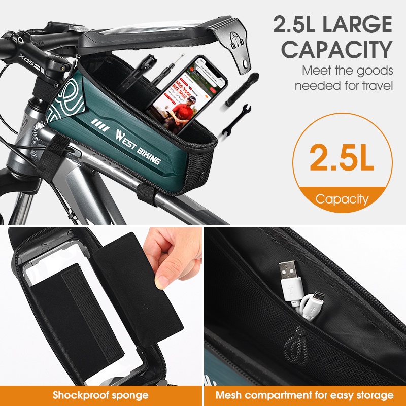 Túi đựng điện thoại cảm ứng 7.0 inch WEST BIKING 2.5L gắn khung xe đạp chống nước tiện dụng