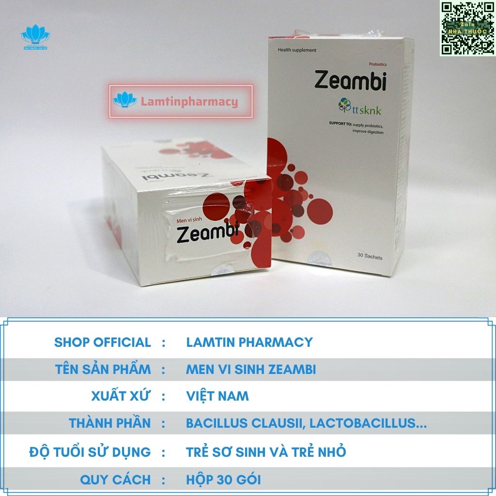 Men vi sinh Zeambi mẹ và bé Tăng cường sức khỏe đường tiêu hóa (Hộp 30 gói)