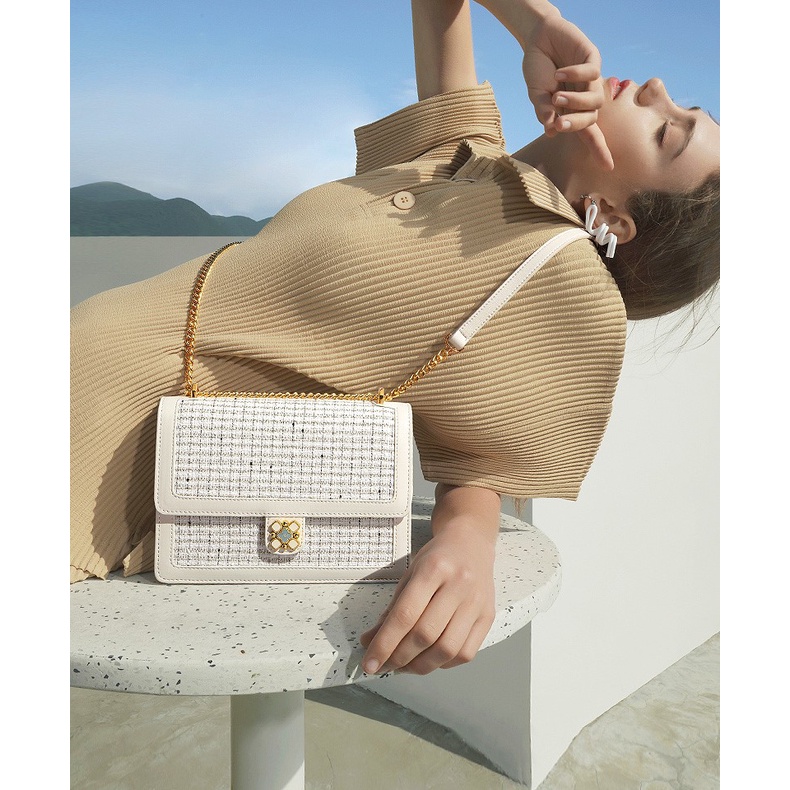 Túi đeo chéo nữ Nucelle đẹp thời trang phối vải Tweed charm hoa ViAnh Store 1171994