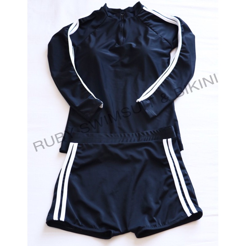 Bikini Đồ Bơi Tay Dài Hai Mảnh Kín Đáo Đen Trơn, Quần Short R8 | BigBuy360 - bigbuy360.vn