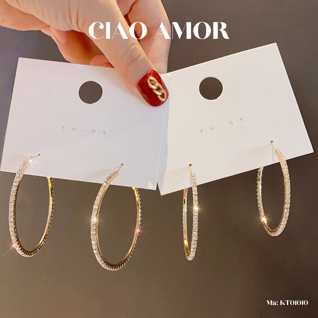 Khuyên tai nữ, Bông tai tròn to đính đá Trang sức ciao Amor - KT0110