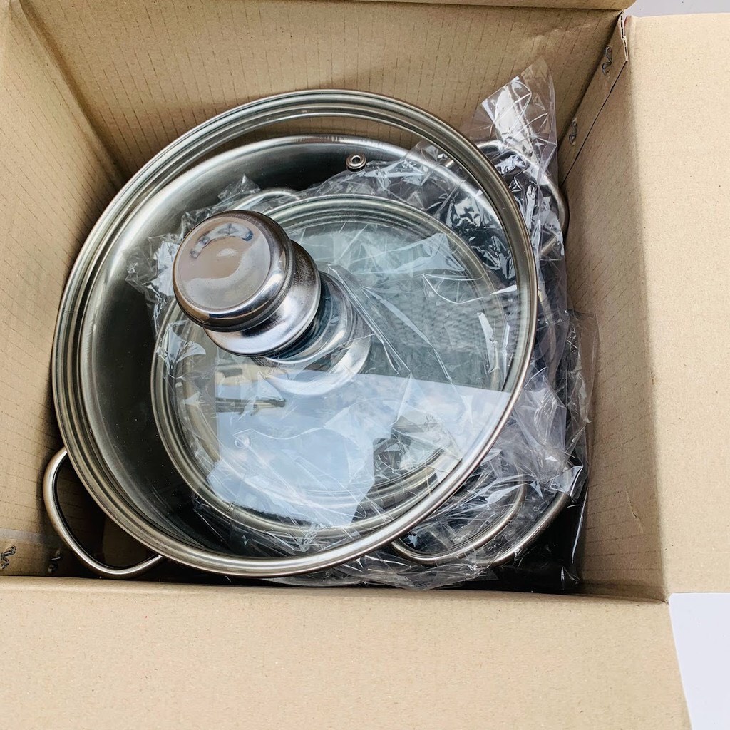Bộ nồi inox 3 nồi 6 món nắp kính cường lực size 16, 18, 24cm
