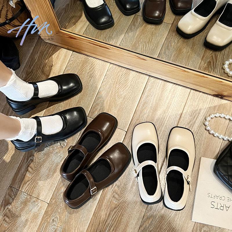 Giày Mary Jane Gót Dày Một Hàng Nút Phong Cách Thời Trang Mới Năm 2021