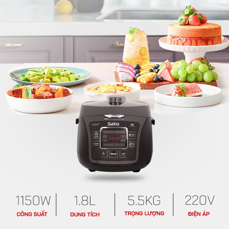 Nồi cơm điện cao tần, Nồi cơm điện SATO 18CT011  dung tích1.8L - hàng chính hãng bảo hành 12 tháng