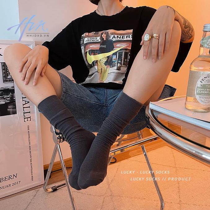 Vớ Cổ Cao Thoáng Khí Màu Trơn Đơn Giản Dễ Phối Đồ