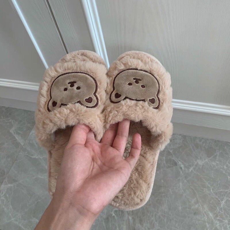 Dép bông lông mềm hình con gấu đi trong nhà kèm ảnh thật