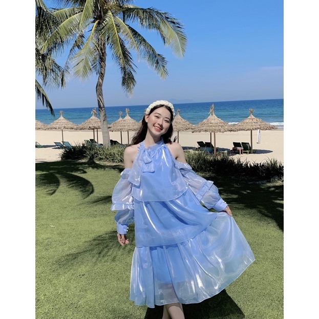 Đầm Tết 2023 -tặng kèm Túi BLACKPINK VỚI ĐÊN TRÊN 555K- Đầm cánh tiên thiết kế, chất liệu vải óng ánh- VIZZ DRESS