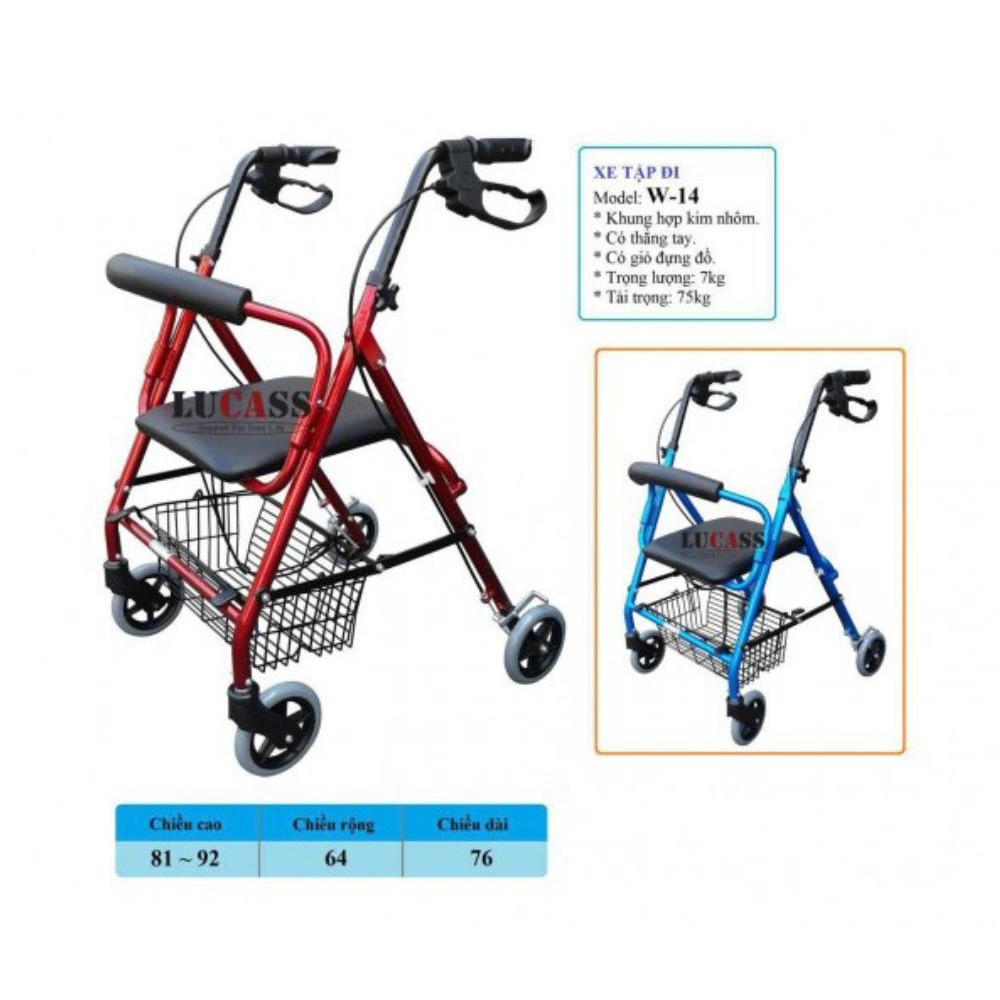 Khung tập phục hồi chức năng cao cấp, tập đi  cho người lớn, người tai biến, Lucass W14