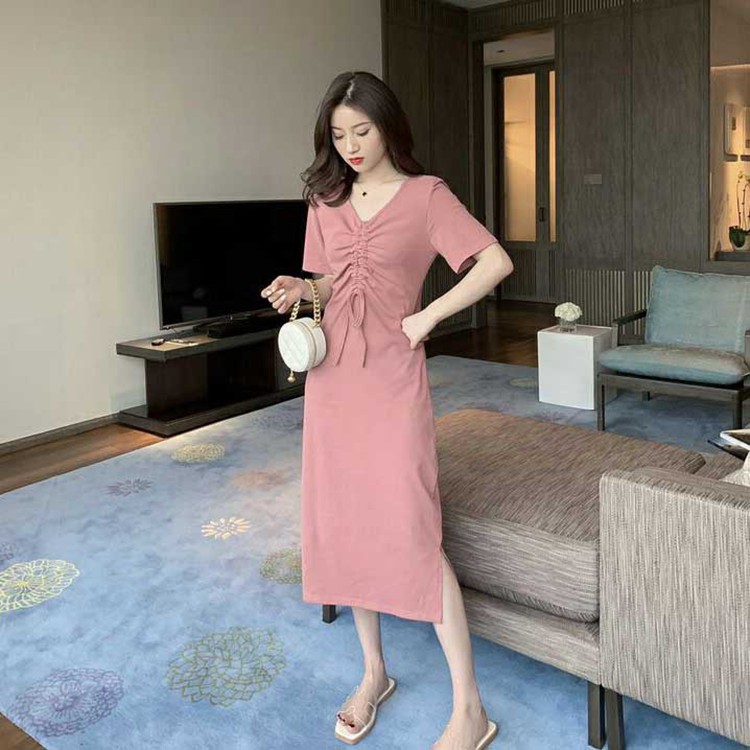 Đầm Rút Dây Ngực Cổ Tim Váy Suông Trơn Ngắn Tay Chất Cotton Co Dãn | BigBuy360 - bigbuy360.vn