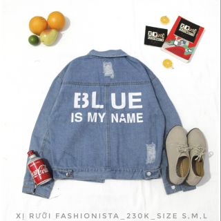 [Size S,M,L] Áo khoác rin nam nữ màu xanh đậm in chữ BLUE