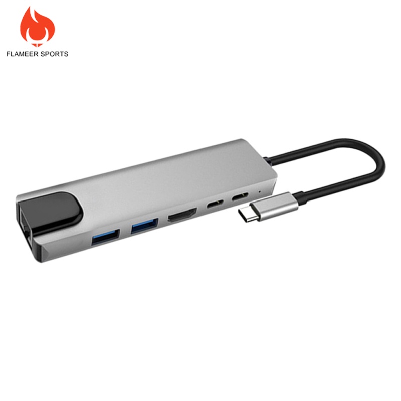 Flameer Sports  6 in 1 USB C Hub USB Type C 3.1 Adapter Dock w/ 4K HDMI PD Charge  2x USB3.0