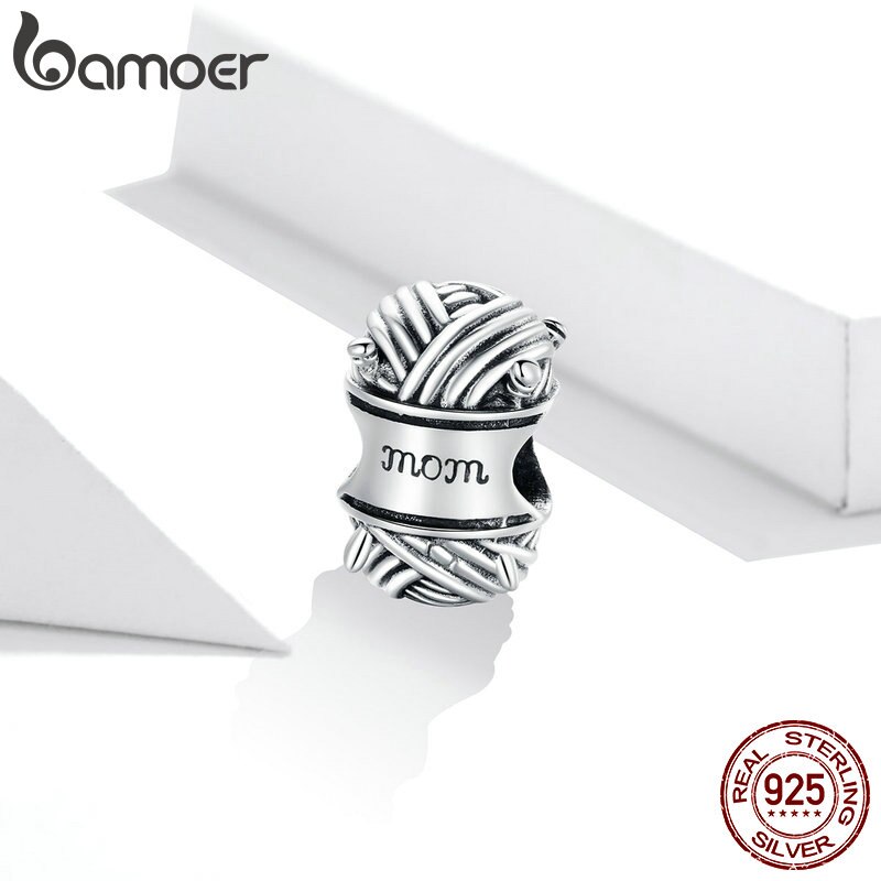 Mặt trang sức bamoer SCC1654 hình cuộn len bằng bạc thật 925 CZ làm vòng tay DIY