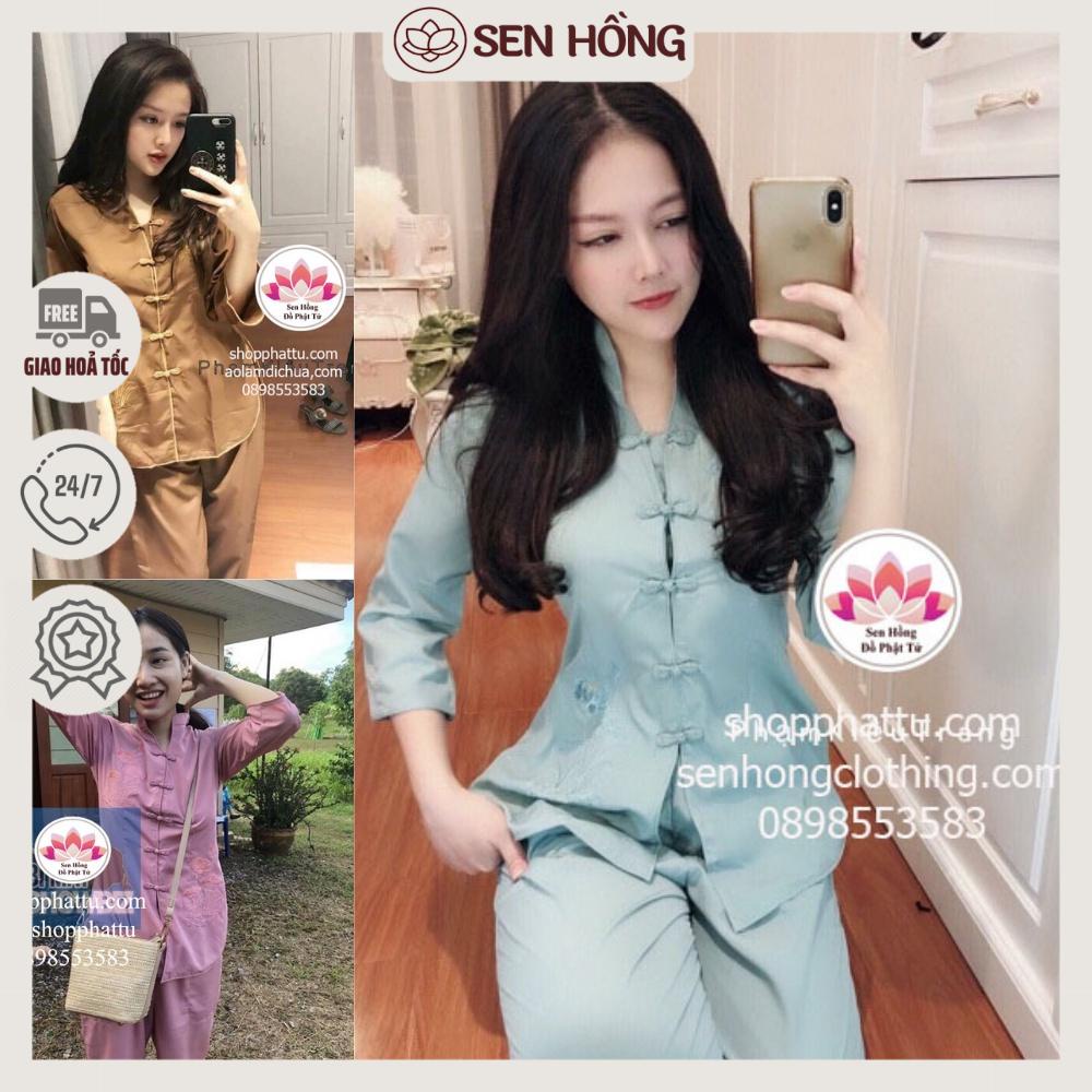 [CHÍNH HÃNG] Bộ cổ tàu thêu sen truyền thống nữ # đồ bộ đi lễ mặc nhà đều xinh # set xẩm