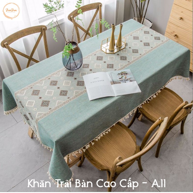 K18_Khăn trải bàn Cao Cấp có tua hình vuông/chữ nhật chất liệu cotton 100% Phong cách Bắc Âu