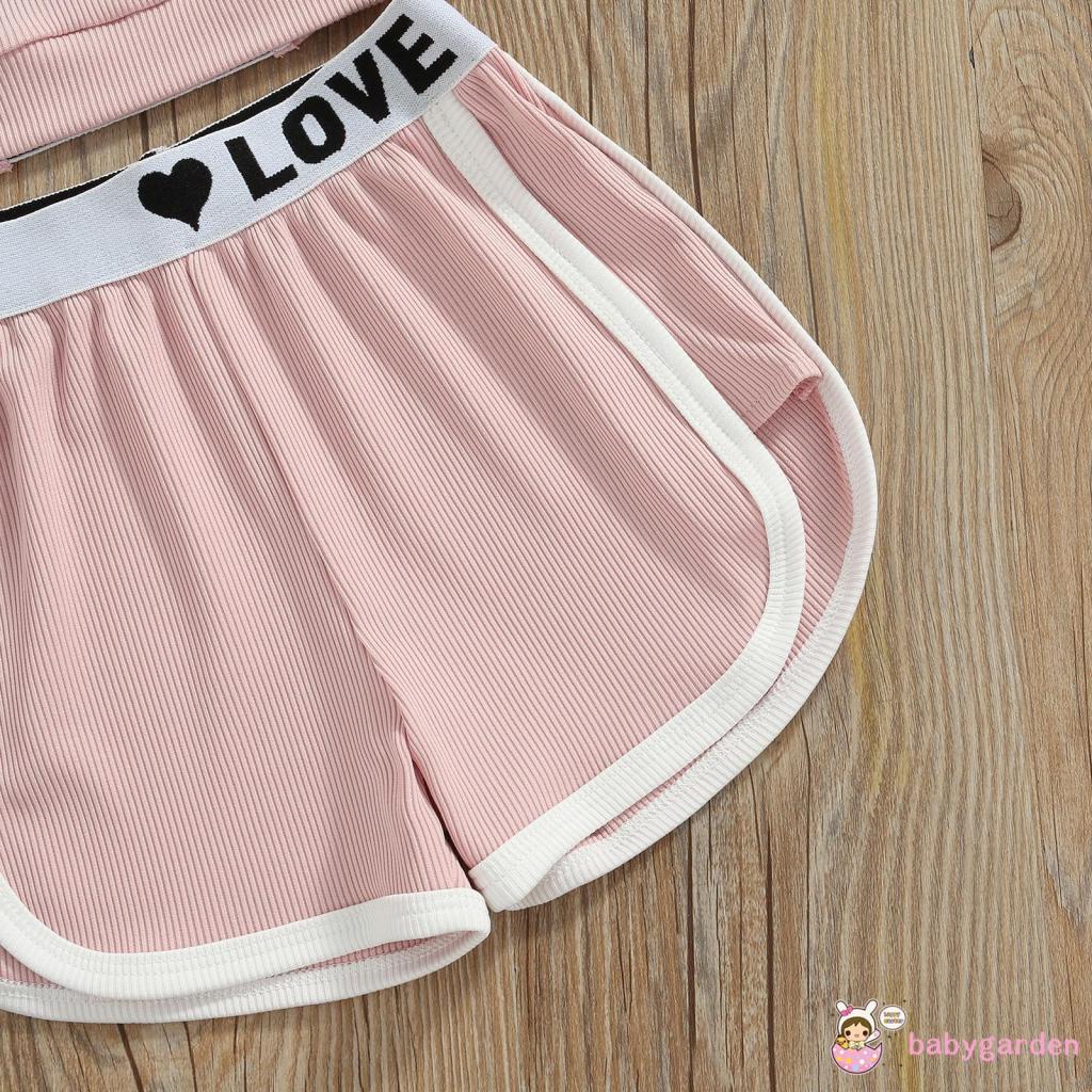 Bộ Áo In Chữ + Quần Short Lưng Thun Thời Trang Mùa Hè Cho Bé Gái 1-6 Tuổi