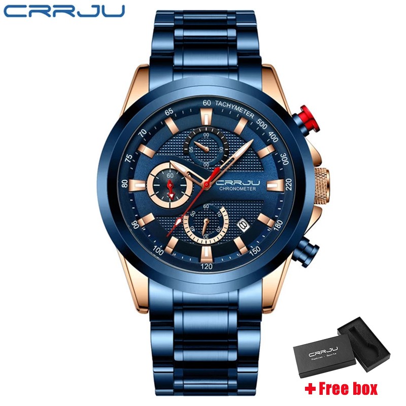 CRRJU Men's Watch Multifunctional Waterproof Stainless Steel Quartz Fashion Business 2282