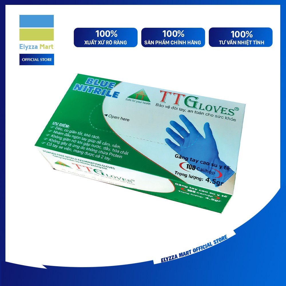 Găng Tay Y Tế Nitrile Không Bột Cao Cấp TTGloves Màu Xanh