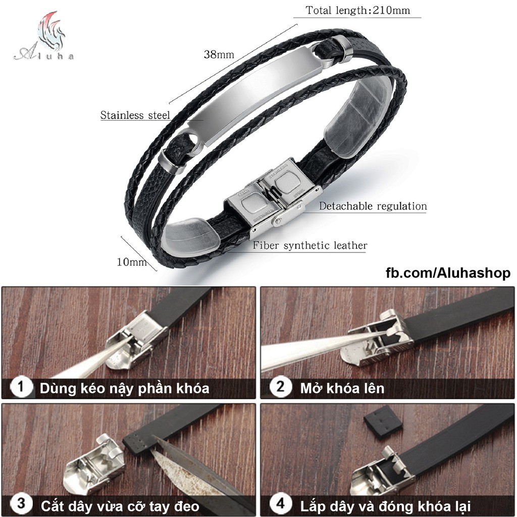 Vòng tay da phong cách Hàn Quốc cực cool tùy chỉnh kích thước - VLT1402 - Aluha