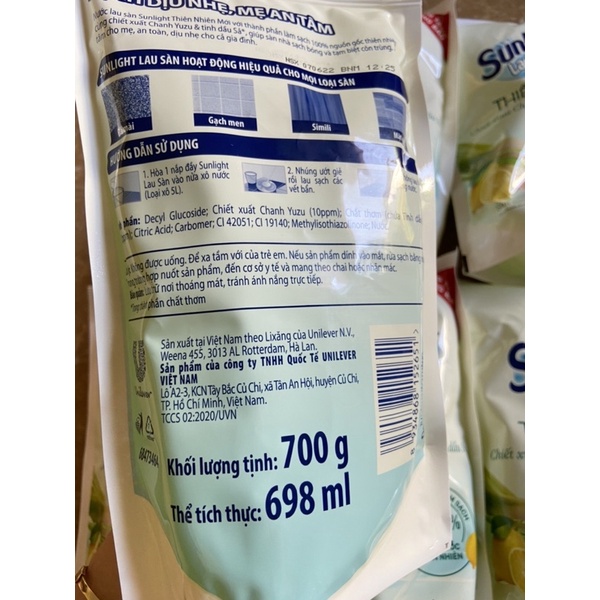 【HCM】Nước lau sàn Sunlight Chiết Xuất Chanh xả túi 700g, Nước Lau Sàn Sunlight Thiên Nhiên Tinh dầu đuổi muỗi