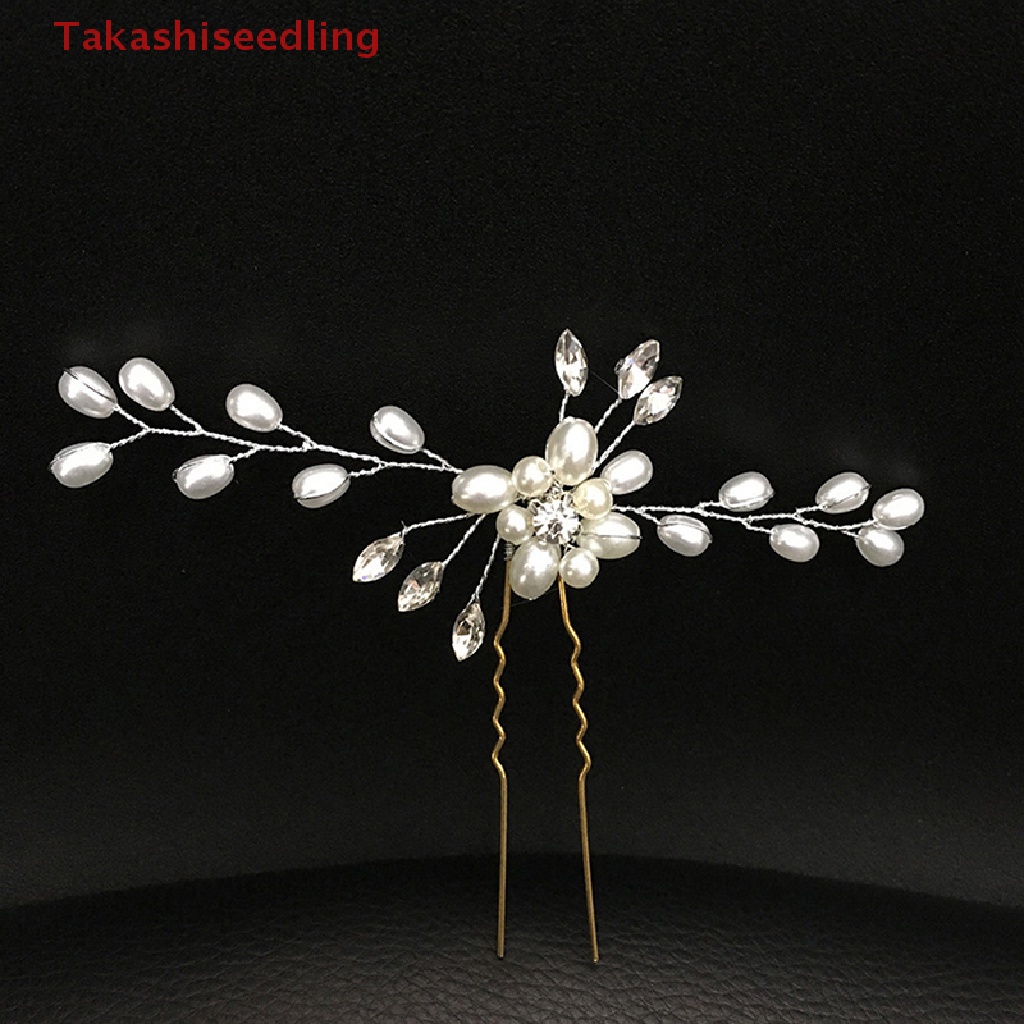 (Takashiseedling) Trâm Cài Tóc Hình Hoa Đính Pha Lê Và Ngọc Trai Thủ Công Thanh Lịch Cho Cô Dâu Trong Ngày Cưới