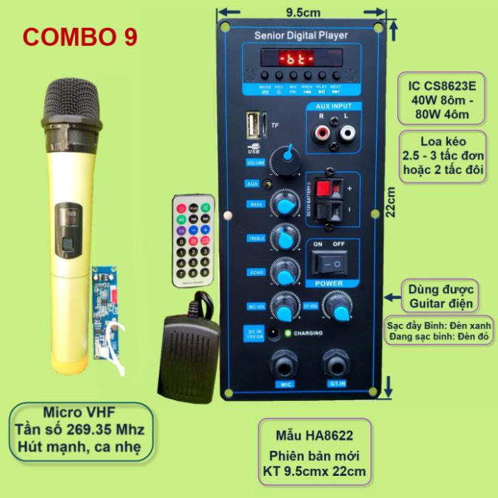 Mạch loa kéo HA8622 xanh guita công suất 40W - 80W kèm mic