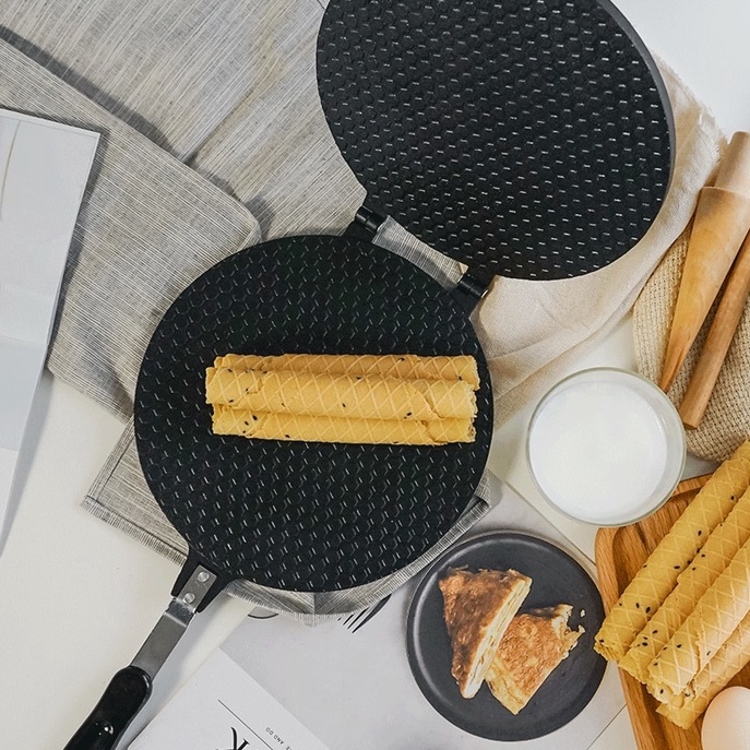 Chảo Nướng Bánh, Khuôn Nướng Bánh Ốc Quế Kẹp Cuốn Bằng Nhôm 22cm